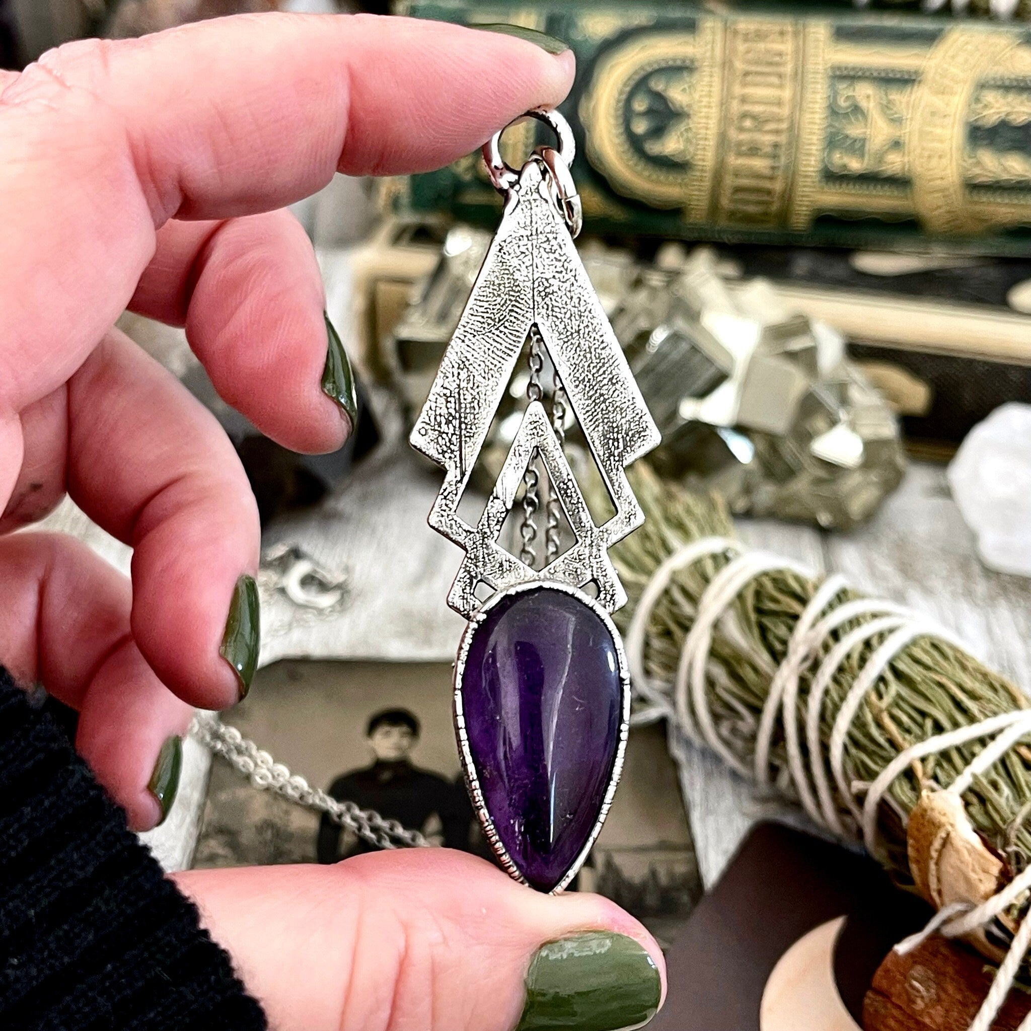 Amethyst crystal necklace natural stone from Maine recycled silver |  Beryllina
